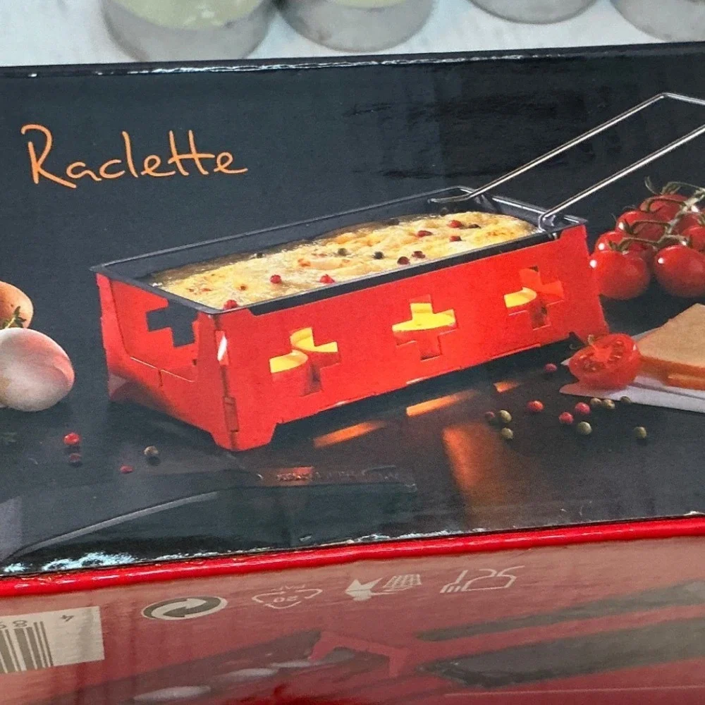 Style'n Cook Swiss Raclette Set Red Candle Powered Melting Pan Party Set NWT